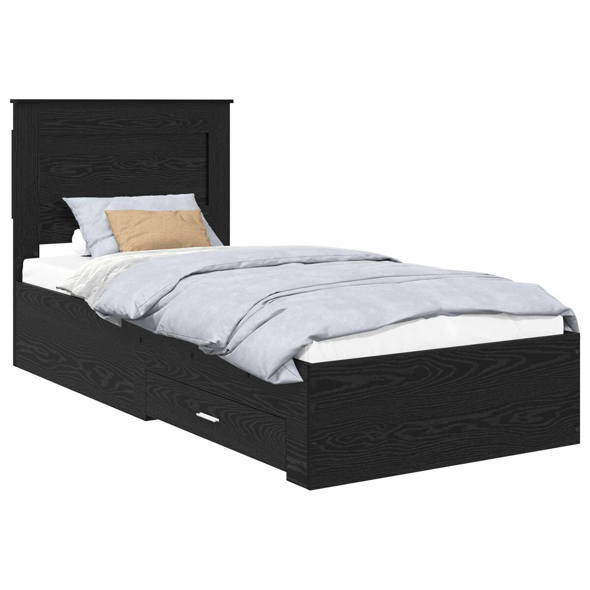 Estructura de cama individual para adultos 90x190 Negro/ Madera