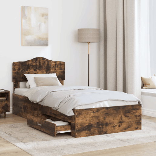 Estrutura de cama de solteiro para adultos com Cabeceira - Carvalho Defumado 100 x 200 cm