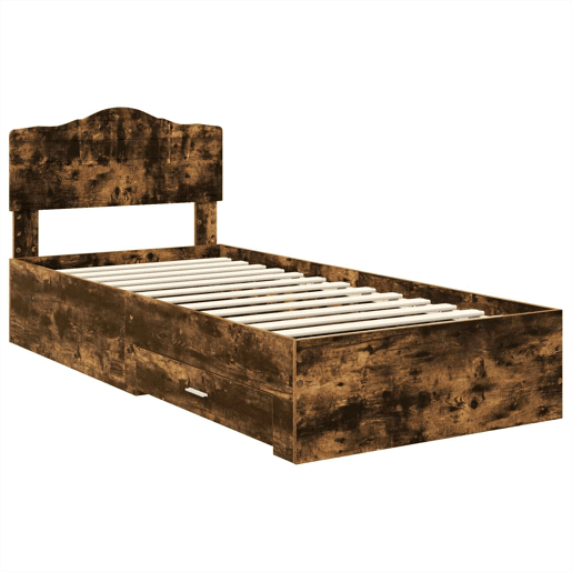 Estrutura de cama de solteiro para adultos com Cabeceira - Carvalho Defumado 100 x 200 cm