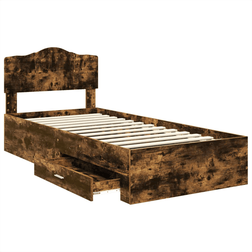 Estrutura de cama de solteiro para adultos com Cabeceira - Carvalho Defumado 100 x 200 cm