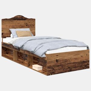 Estrutura de cama de solteiro para adultos com Cabeceira - Madeira antiga 100 x 200 cm
