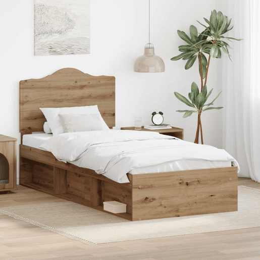 Estrutura de cama de solteiro para adultos com Cabeceira - Carvalho Artesanal 100 x 200 cm