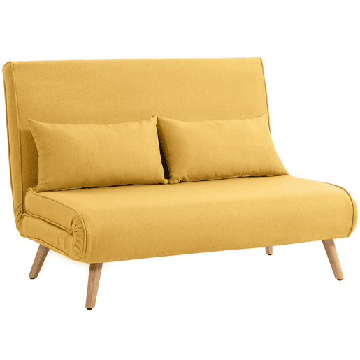 HOMCOM Sofá-Cama de 2 Lugares Dobrável 3 em 1, Estofado em Linho, com Encosto Ajustável em 5 Posições, 2 Almofadas, para Quarto, Sala, Amarelo