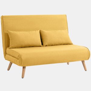 HOMCOM Sofá-Cama de 2 Lugares Dobrável 3 em 1, Estofado em Linho, com Encosto Ajustável em 5 Posições, 2 Almofadas, para Quarto, Sala, Amarelo