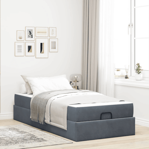 Estrutura de cama de solteiro para adultos com colchão 2 pcs Cinza Escuro Veludo