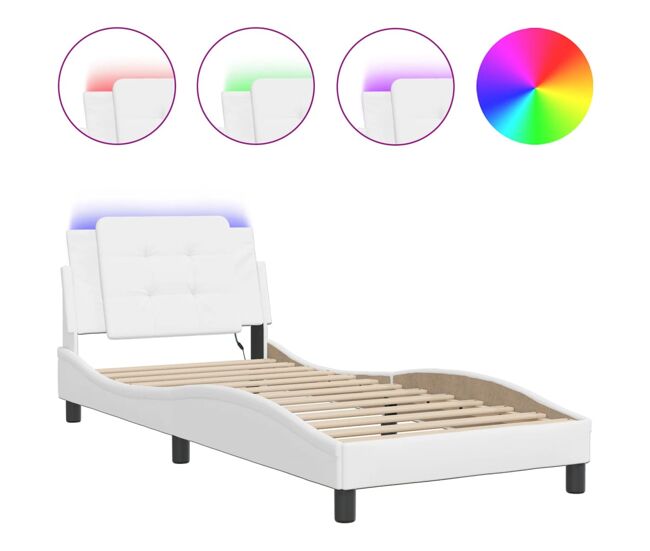 Estructura de cama individual para adultos con led zadar blanco 80x200 cm