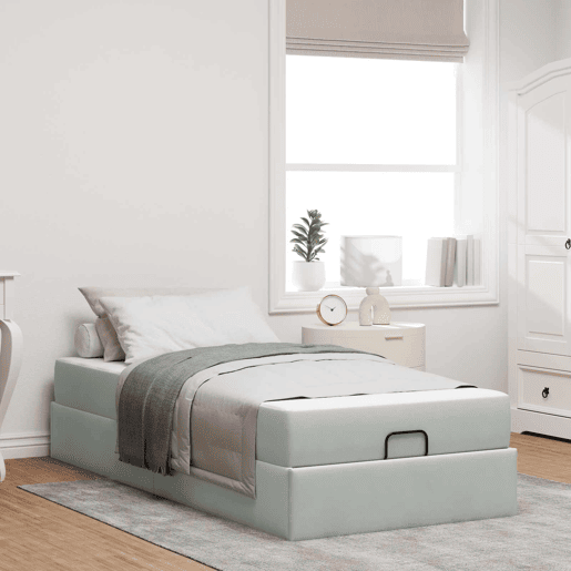 Estrutura de cama de solteiro box spring com colchão 2 pcs Cinzento-claro Veludo