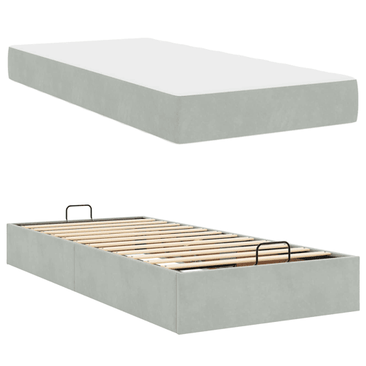 Estrutura de cama de solteiro box spring com colchão 2 pcs Cinzento-claro Veludo