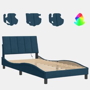 Estrutura de cama de solteiro para adultos com LED 100x200 cm veludo azul