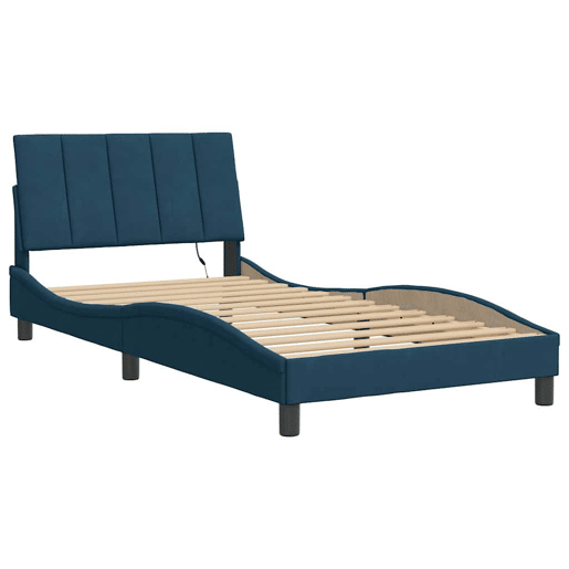 Estrutura de cama de solteiro para adultos com LED 100x200 cm veludo azul