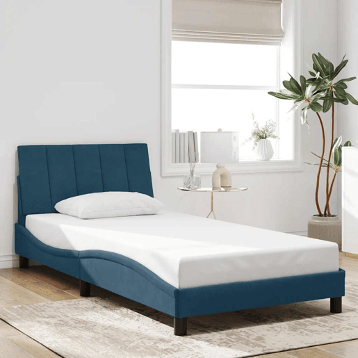 Estrutura de cama de solteiro para adultos com LED 100x200 cm veludo azul