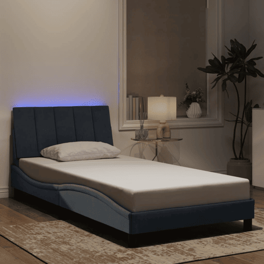 Estrutura de cama de solteiro simple com LED 100x200cm veludo cinzento-escuro