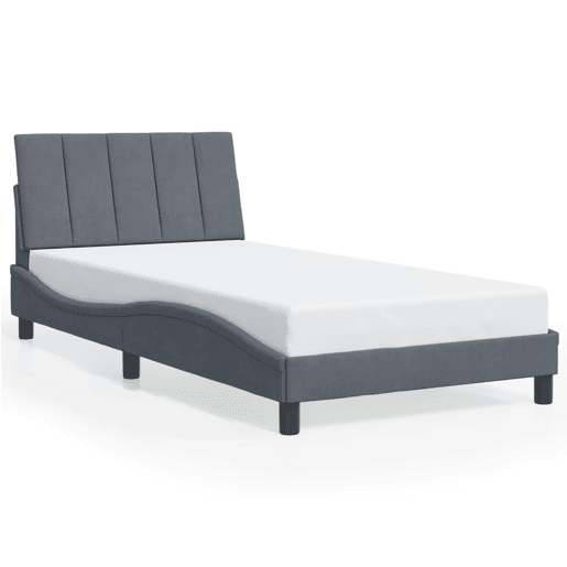 Estrutura de cama de solteiro simple com LED 100x200cm veludo cinzento-escuro