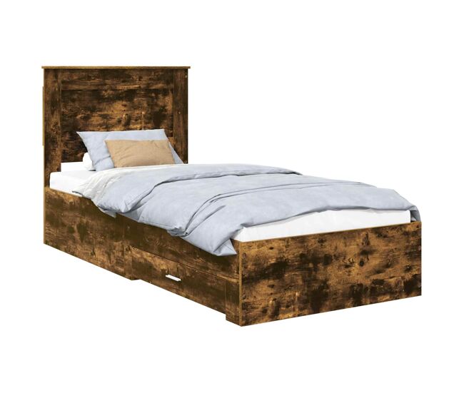 Estructura de cama individual para adultos con cajón con cabecera madera contrachapada