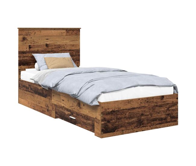 Estructura de cama individual para adultos con cabecera - madera vieja 90 x 190 cm