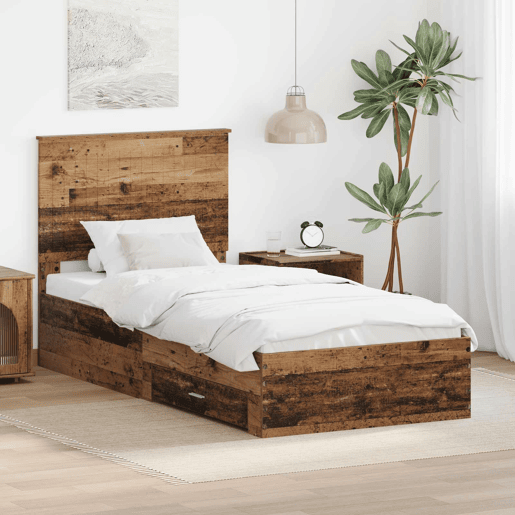 Estrutura de cama de solteiro para adultos Madeira antiga 90 x 190 cm Madeira processada