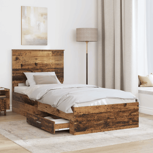 Estrutura de cama de solteiro para adultos Madeira antiga 90 x 190 cm Madeira processada