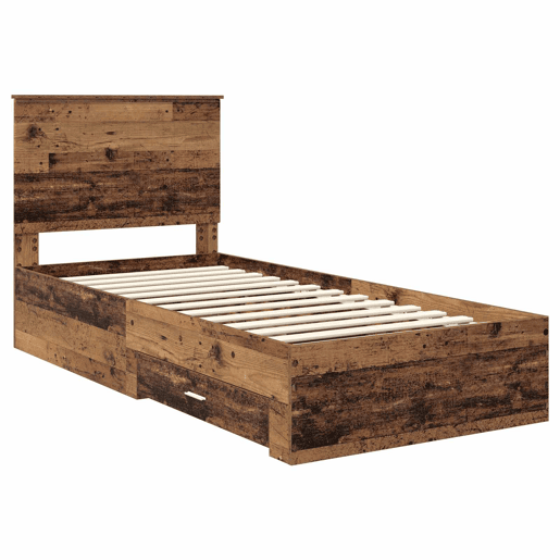 Estrutura de cama de solteiro para adultos Madeira antiga 90 x 190 cm Madeira processada