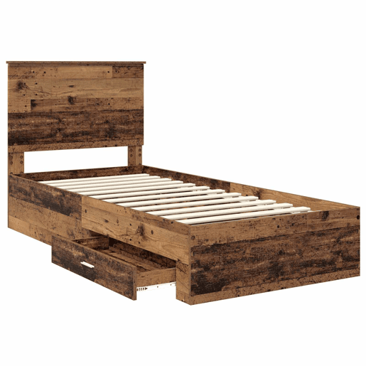 Estrutura de cama de solteiro para adultos Madeira antiga 90 x 190 cm Madeira processada