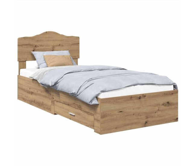 Estructura de cama individual para adultos con cabecera - roble artesanal 100 x 200 cm