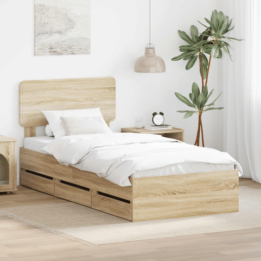 Estrutura de cama de solteiro para adultos com Cabeceira - Carvalho Sonoma 100 x 200 cm