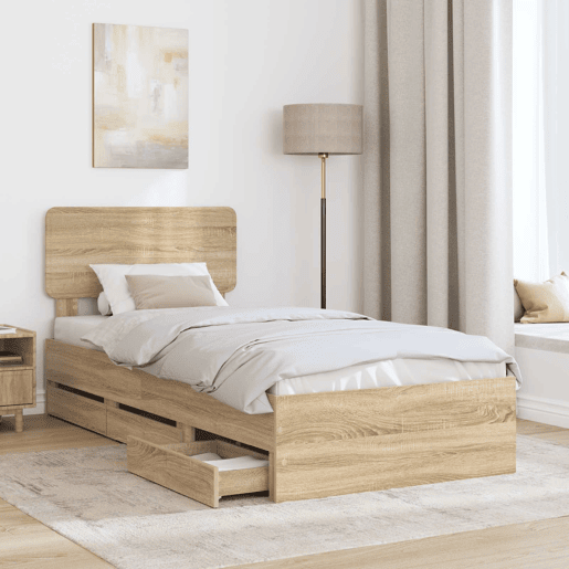 Estrutura de cama de solteiro para adultos com Cabeceira - Carvalho Sonoma 100 x 200 cm