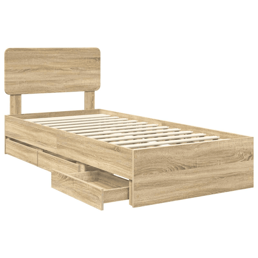 Estrutura de cama de solteiro para adultos com Cabeceira - Carvalho Sonoma 100 x 200 cm