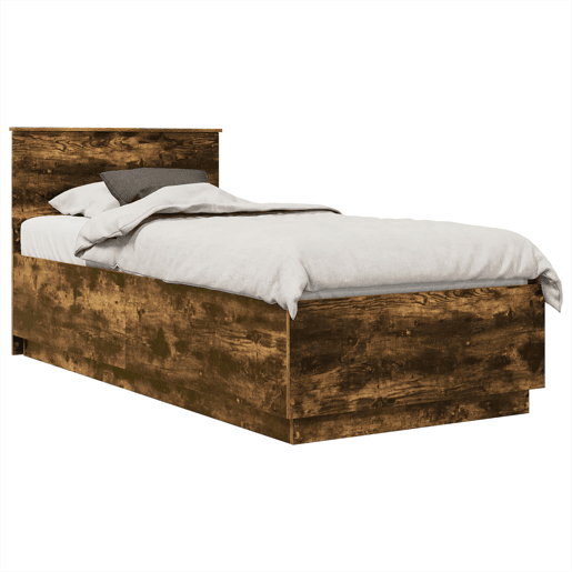 Estrutura de cama de solteiro para adultos com Cabeceira - Carvalho Defumado 100 x 200 cm