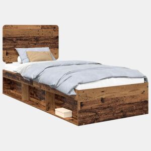 Estrutura de cama de solteiro para adultos com Cabeceira - Madeira antiga 100 x 200 cm
