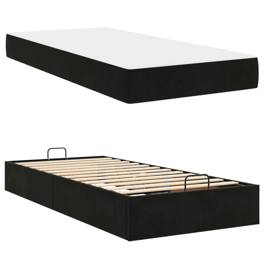 Estrutura de cama de solteiro para adultos com colchão com colchão 2 pcs Preto Veludo