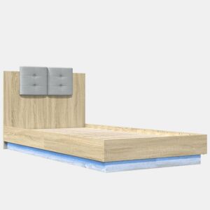 Estrutura de cama de solteiro moderno c cabeceiraluzes LED 90x190 cm carvalho sonoma