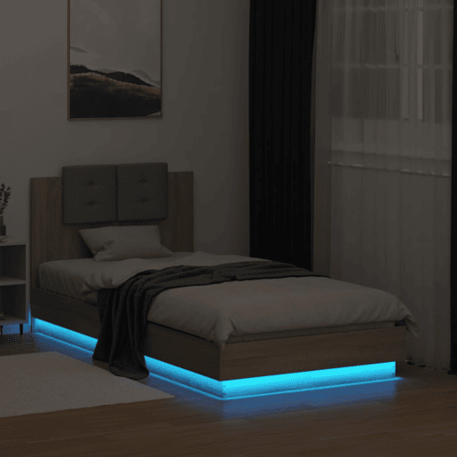 Estrutura de cama de solteiro moderno c cabeceiraluzes LED 90x190 cm carvalho sonoma