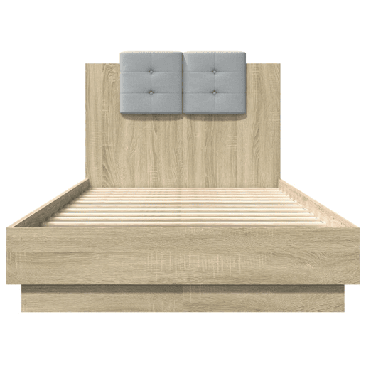 Estrutura de cama de solteiro moderno c cabeceiraluzes LED 90x190 cm carvalho sonoma