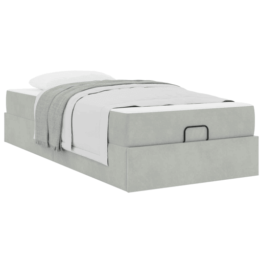 Estrutura de cama de solteiro box spring com colchão 2 pcs Cinzento-claro Veludo