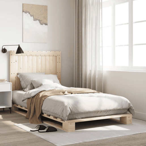 Estrutura de cama de solteiro para adultos com cabeceira 100x200cm pinho maciço