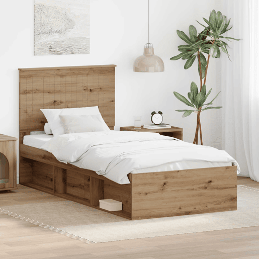 Estrutura de cama de solteiro moderno com cabeceira - Carvalho Artesanal 90 x 190 cm