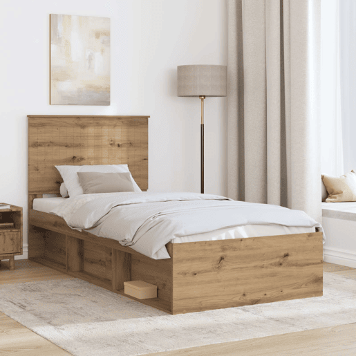 Estrutura de cama de solteiro moderno com cabeceira - Carvalho Artesanal 90 x 190 cm