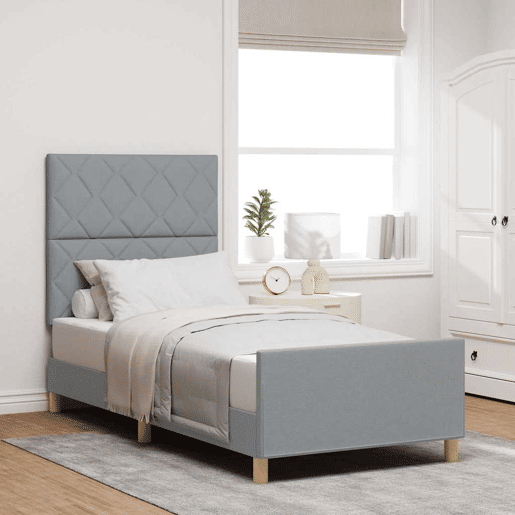 Estrutura de cama de solteiro para adultos Cinzento-claro 100 x 200 cm tecido Estrutura de cama de solteiro para adultos Cinzento-claro 100 x 200 cm tecido