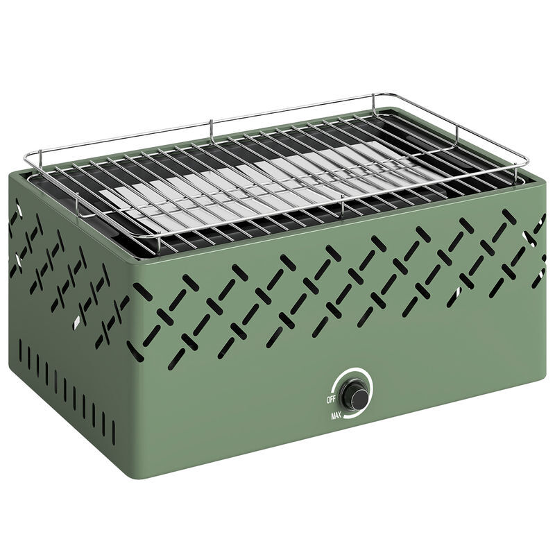 Outsunny barbacoa de carbón, barbacoa portátil, 45,5x29x21 cm, con ventilador integrado, temperatura ajustable y bandeja de carbón, para camping, picnic, fiesta en jardín, verde claro
