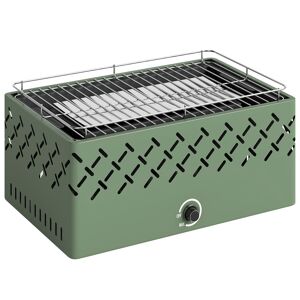 Outsunny Barbecue a Carvão Portátil, 45,5x29x21 cm, com Ventilador Integrado, Temperatura Ajustável e Bandeja de Carvão, para Campismo, Piqueniques e Festas no Jardim, Verde-Claro