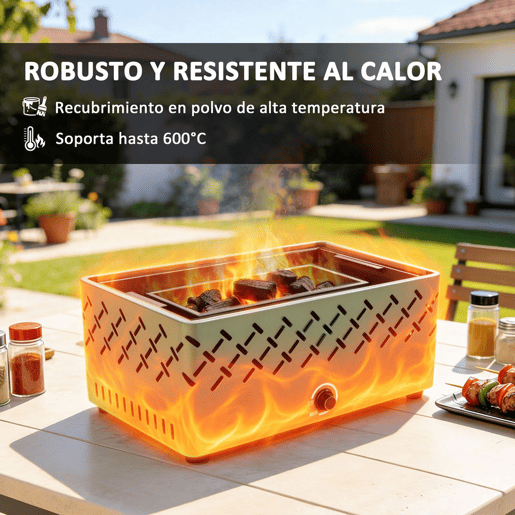 Outsunny Barbecue a Carvão Portátil, 45,5x29x21 cm, com Ventilador Integrado, Temperatura Ajustável e Bandeja de Carvão, para Campismo, Piqueniques e Festas no Jardim, Verde-Claro