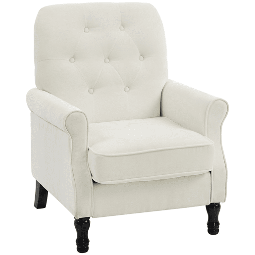 HOMCOM Poltrona Relax, Sofá Individual, Estofado em Linho, Assento Acolchoado Grosso, Encosto Alto Capitoné, Pés de Madeira Maciça, Cadeira para Sala, Quarto e Escritório, Creme
