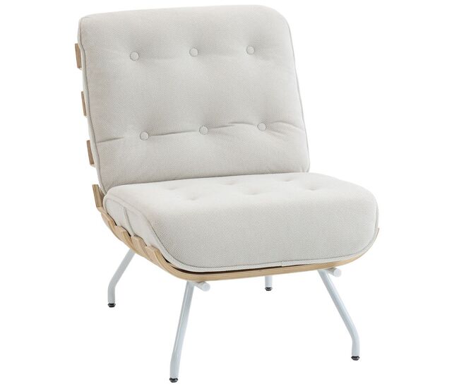 Homcom butaca de salón, tapizado en lino, sillón lectura con asiento acolchado, soporte de madera con listones, estructura de acero, butaca para sala de estar, dormitorio, crema
