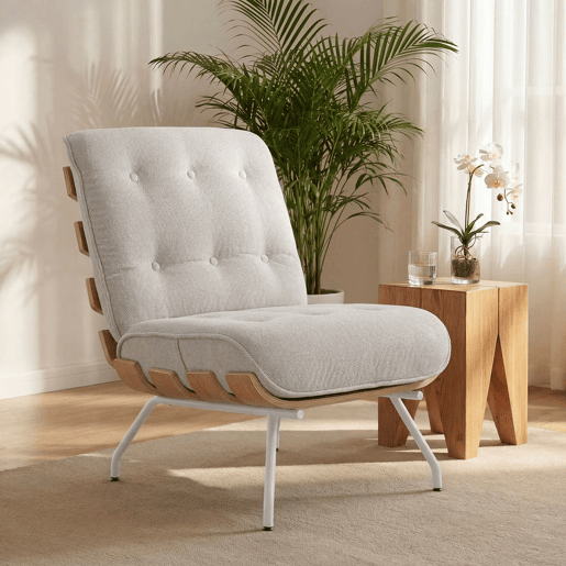 HOMCOM Poltrona de Sala Estofada em Linho Poltrona de Leitura com Assento Acolchoado Estrutura de Aço Poltrona para Sala de Estar Quarto 62,5x94x81 cm Creme