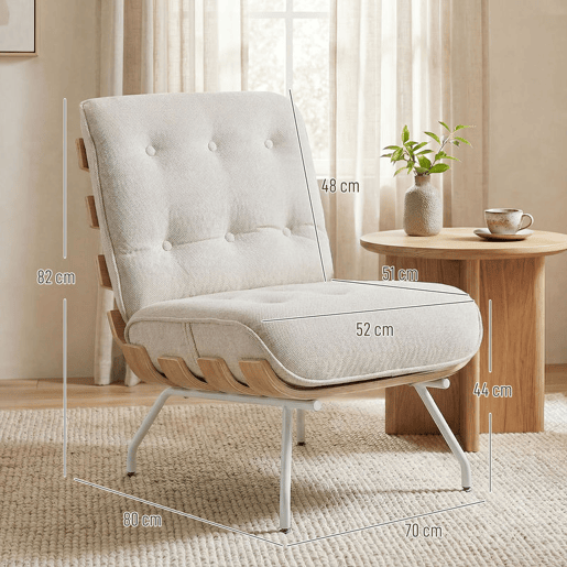HOMCOM Poltrona de Sala Estofada em Linho Poltrona de Leitura com Assento Acolchoado Estrutura de Aço Poltrona para Sala de Estar Quarto 62,5x94x81 cm Creme