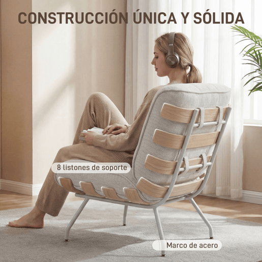 HOMCOM Poltrona de Sala Estofada em Linho Poltrona de Leitura com Assento Acolchoado Estrutura de Aço Poltrona para Sala de Estar Quarto 62,5x94x81 cm Creme