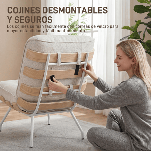 HOMCOM Poltrona de Sala Estofada em Linho Poltrona de Leitura com Assento Acolchoado Estrutura de Aço Poltrona para Sala de Estar Quarto 62,5x94x81 cm Creme