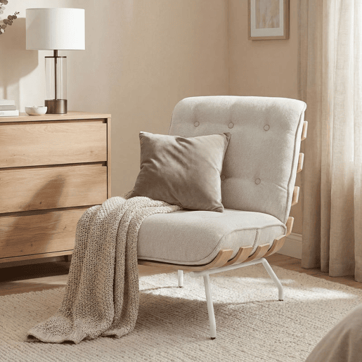 HOMCOM Poltrona de Sala Estofada em Linho Poltrona de Leitura com Assento Acolchoado Estrutura de Aço Poltrona para Sala de Estar Quarto 62,5x94x81 cm Creme