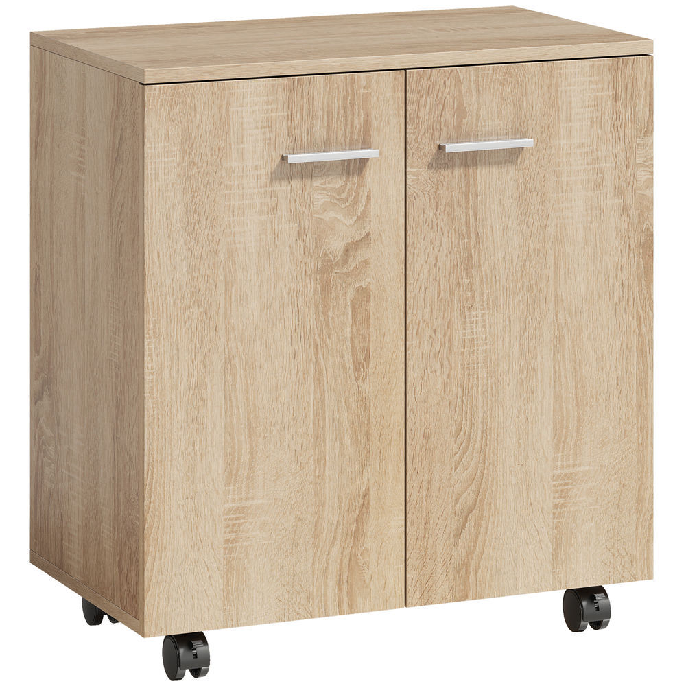 Homcom aparador con ruedas, aparador de salón con 2 puertas y estantes, para sala de estar, dormitorio, oficina, 60x35x65 cm, natural
