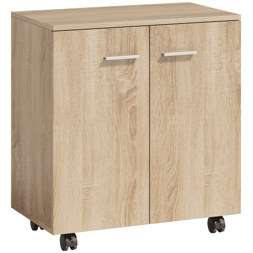 HOMCOM Aparador com Rodas Aparador de Sala com 2 Portas e Prateleiras para Sala de Estar Quarto Escritório, 60x35x65 cm Madeira